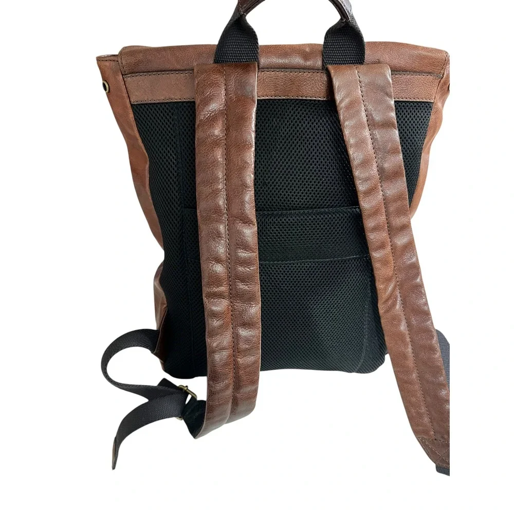 Fossil Brown Leather Backpack Buckle Flap Laptop Work Travel Bag